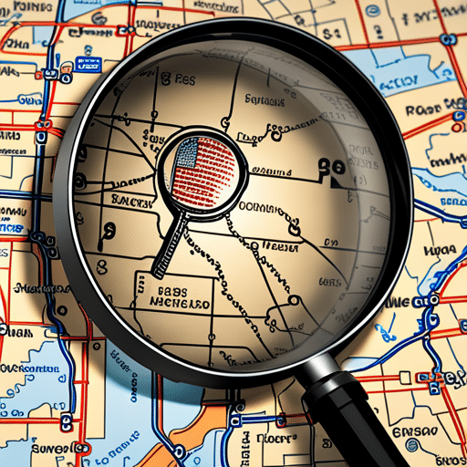 An image with a magnifying glass hovering over a map of Lee County, Florida